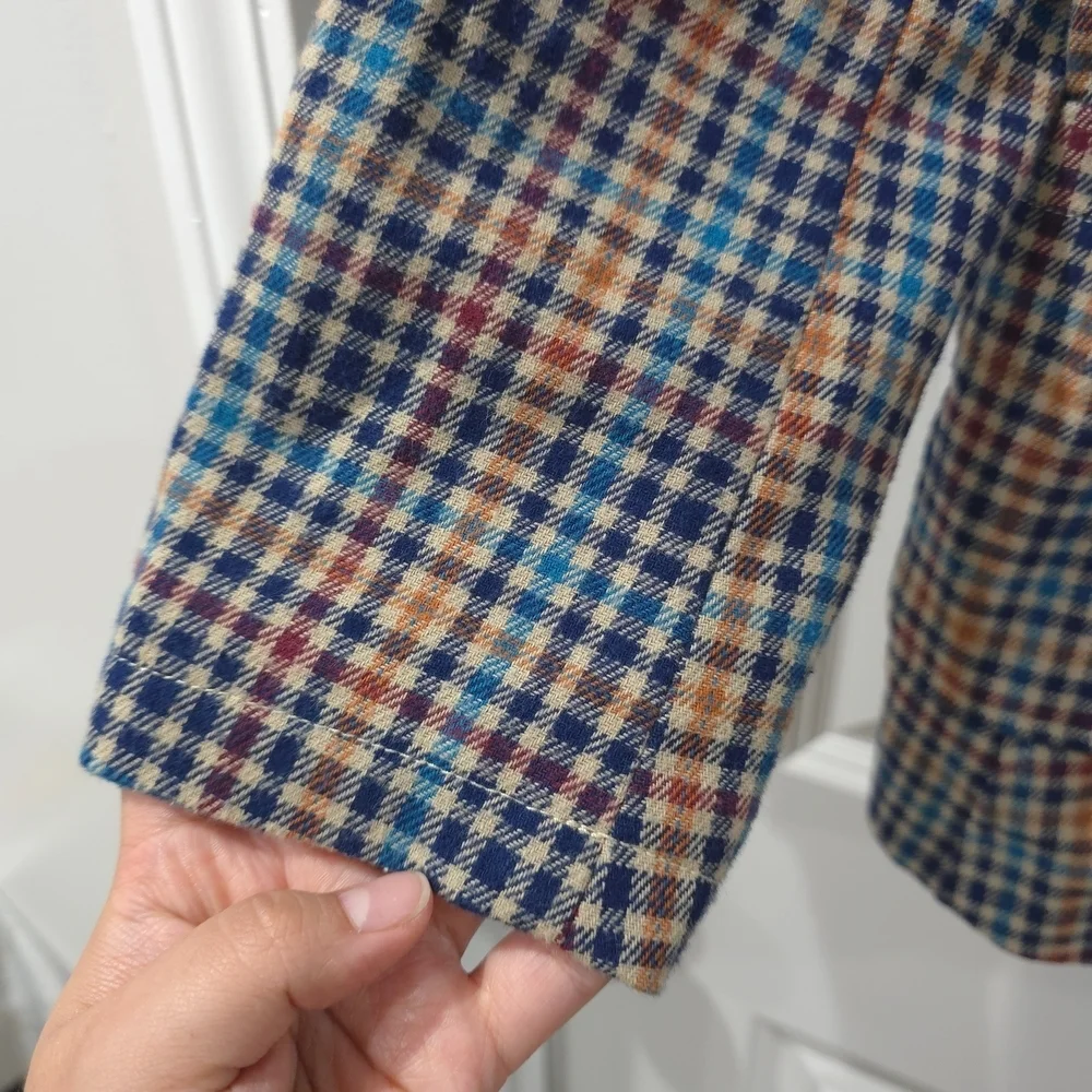 ST JOHNS BAY Women's Brown Multicolor Plaid 100% Cotton Blazer, Single Breast PM - Picture 13 of 15